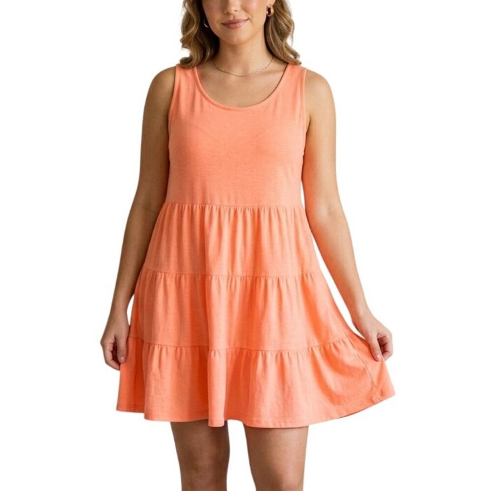 ZENANA Babydoll Tiered Tunic Top Dress Large Peach Casual Comfortable Stretchy